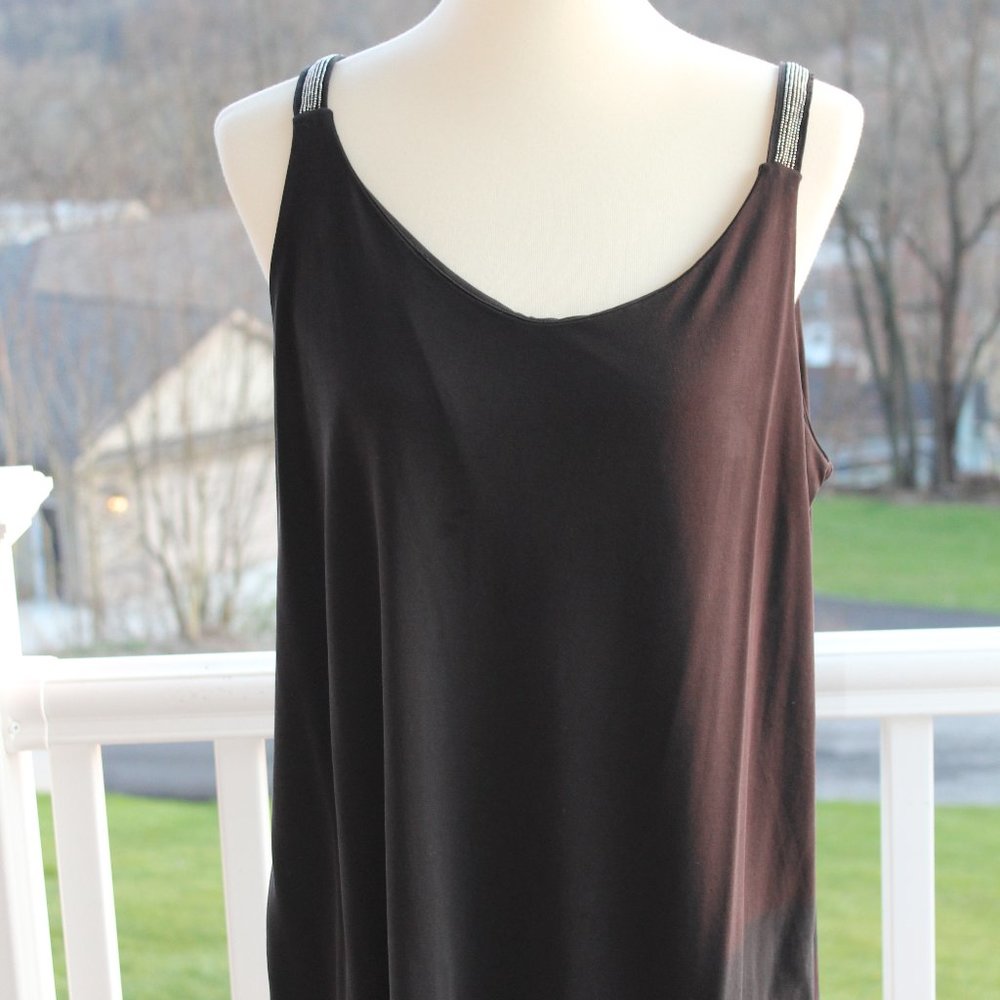 Black tank top with silver beaded straps